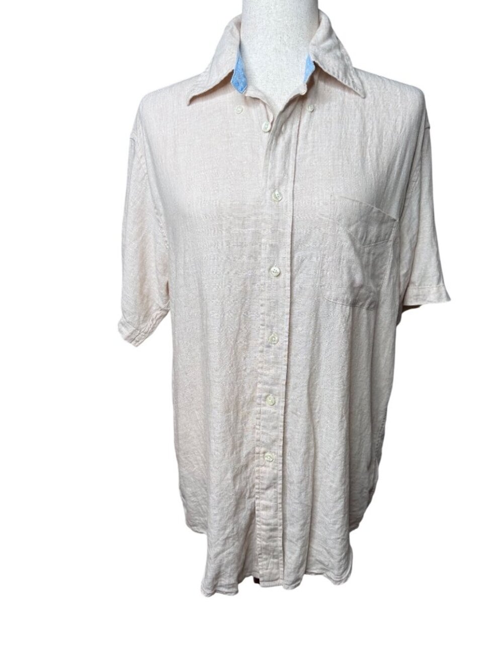 Vtg 1980s Brooks Brothers Mens S100% Linen Button Up Shirt Pocket Resort coastal